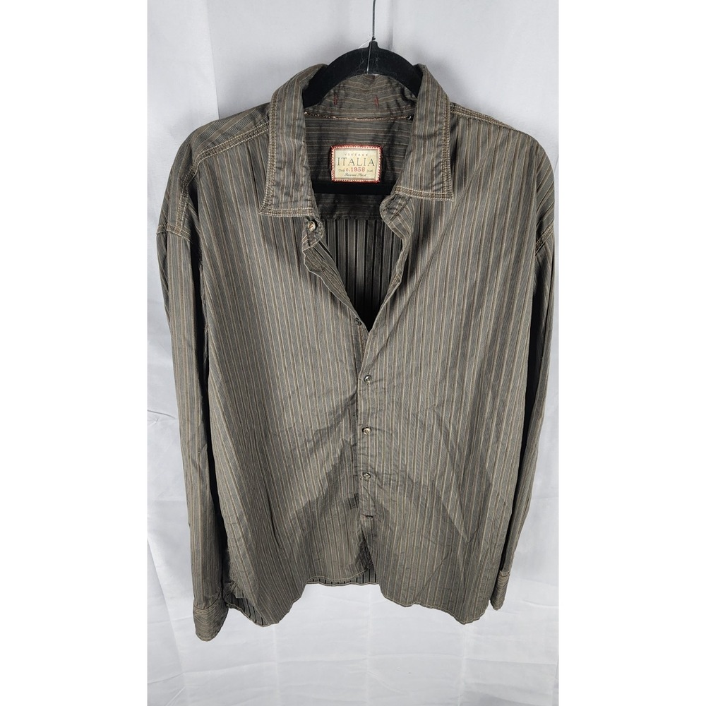 Italia Men's Gray Striped Woven Point Collar Button-Up Long Sleeve 2XL